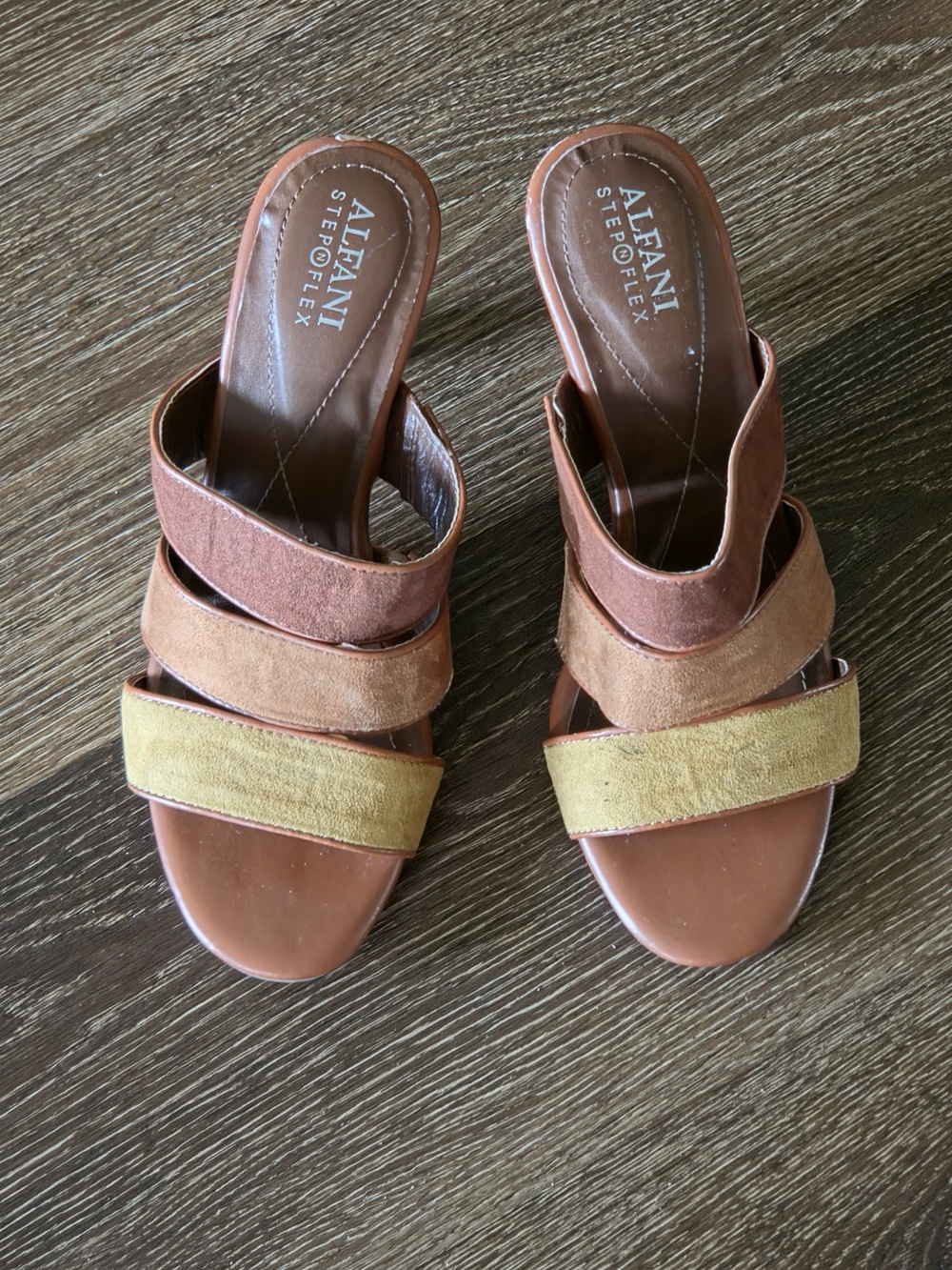 Alfani Stepoflex Women’s Multi-Strip Slide Sandals in Brown & Tan 7.5